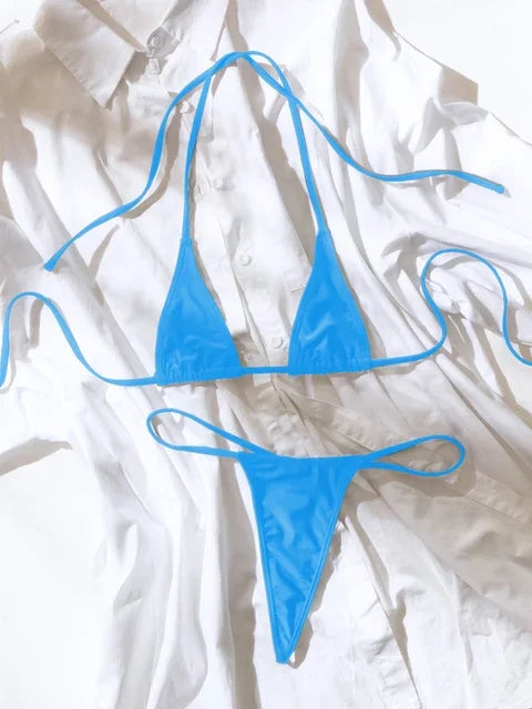 Womens Thong Swimwear - Solid Color Triangle Bra Beach Suit - ZOOMNSTORE