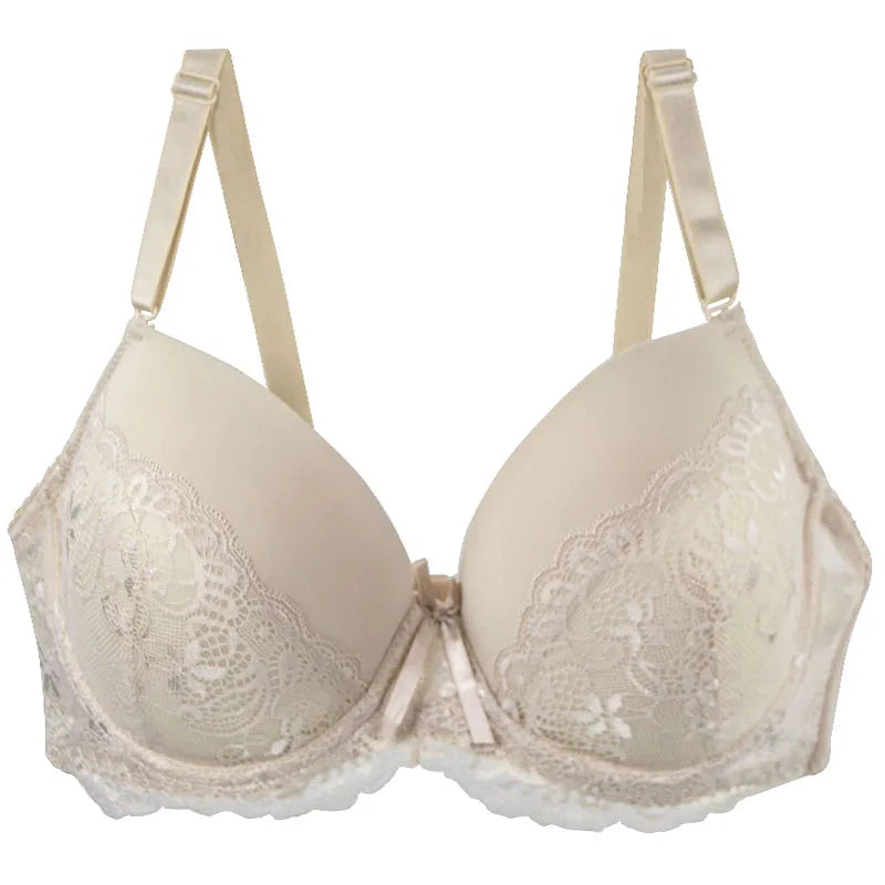 Sexy Lace Bras Push Up With Bow Decoration - Plus Size Floral Lace Underwire Bra Women - ZOOMNSTORE