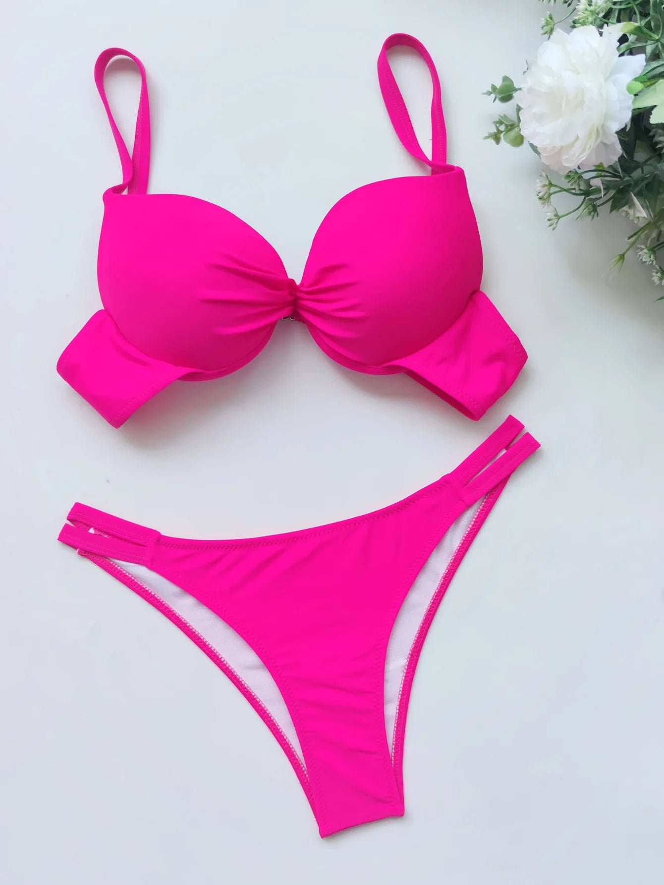 Sexy Push-Up Bikini Set - Solid Two-Piece Thong Swimsuit - ZOOMNSTORE