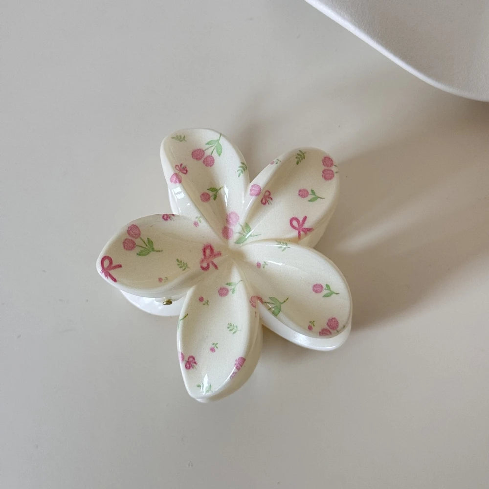 2026 New Trend Cute Flower Shape Hair Claw Set Sweet Cherry Print Hair Clips Hair Accessories For Women Girls Daily Summer Wear