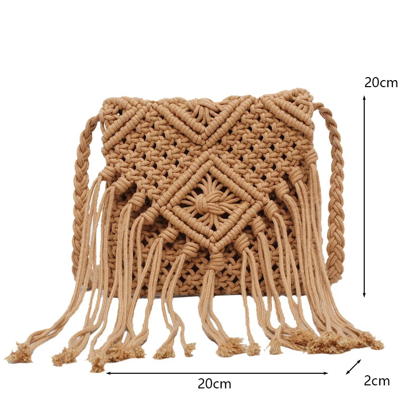 Handmade Cotton Crossbody Bag - Vintage Tassel Shoulder Messenger for Women Summer Beach Handbag 2023