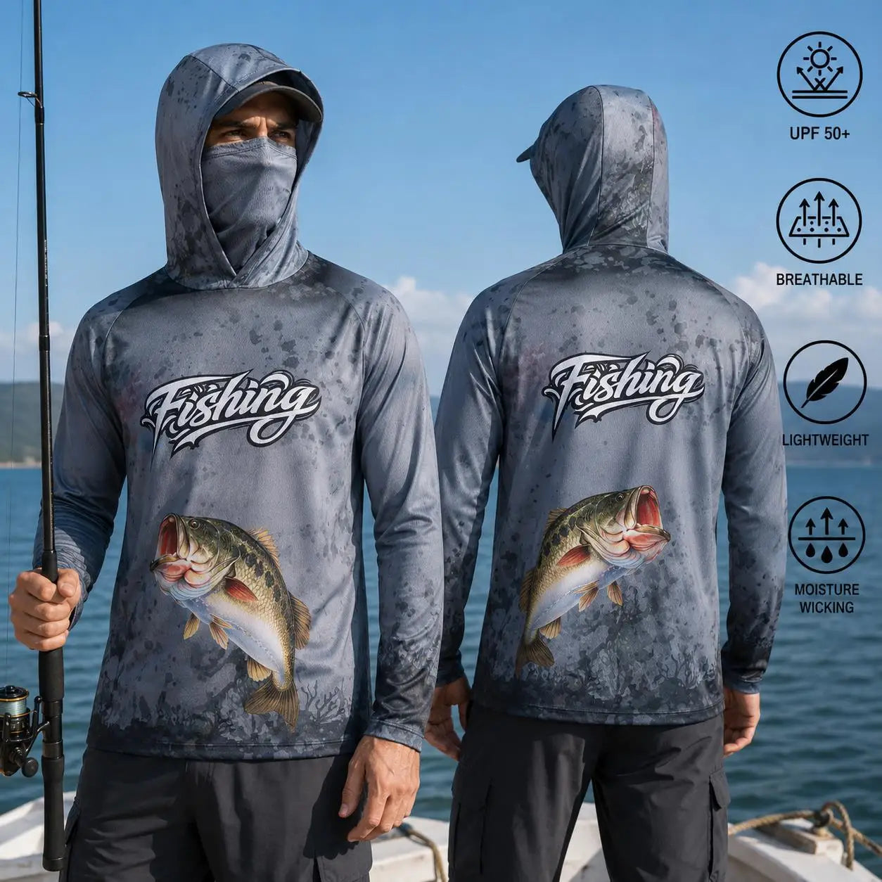 Fishing Shirt Hooded Men Fishing Clothes Long Sleeve Outdoor Summer Mask Hoody Tops Sun Protection Performance Jersey