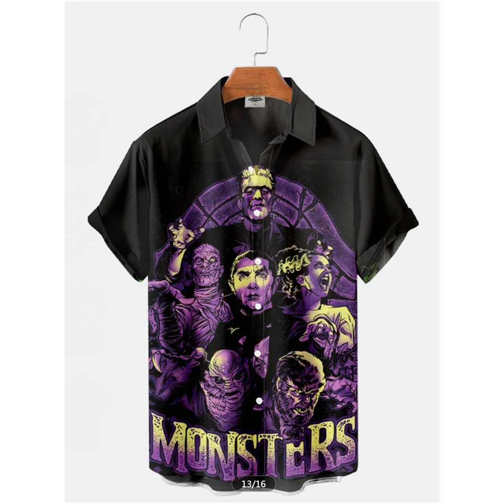 Retro Movie Character Shirt - Casual Summer Short Sleeve Hawaiian Top for Men - ZOOMNSTORE