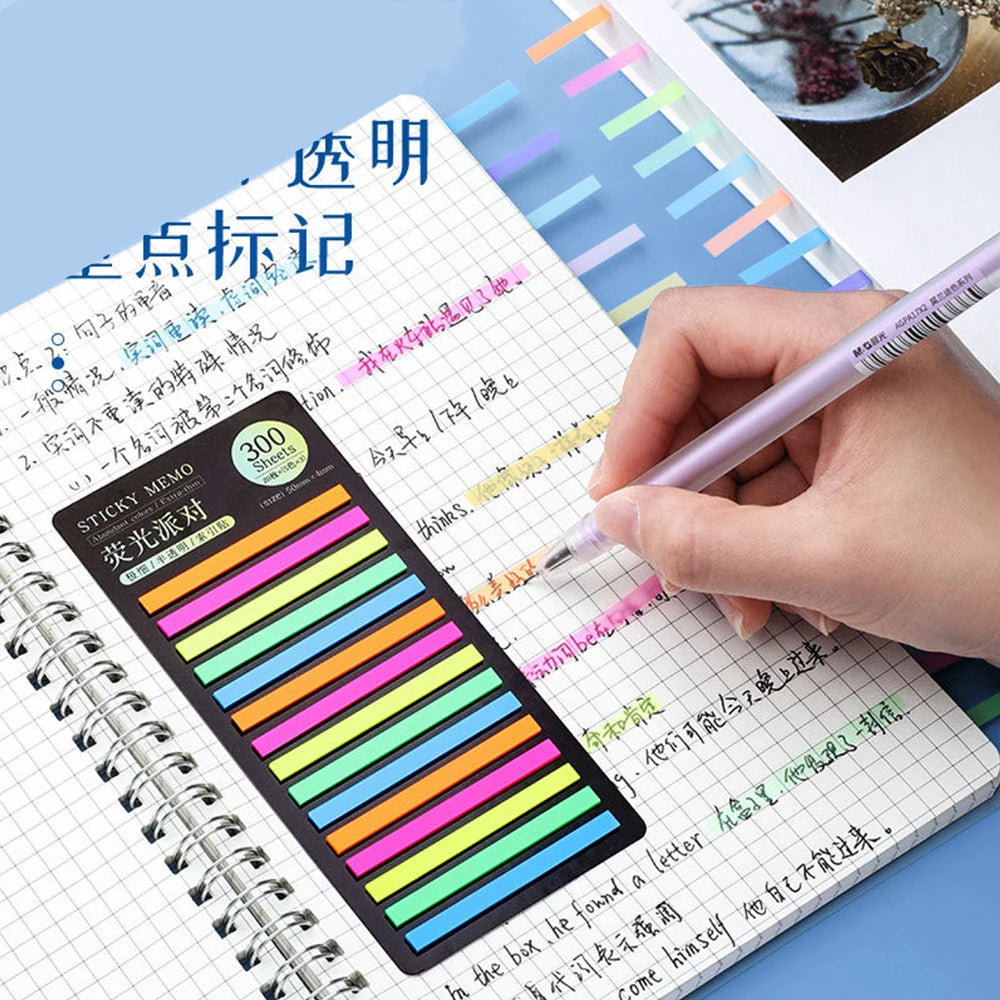 Transparent Rainbow Sticky Notepads - 300 Sheets Kawaii Memo Pad