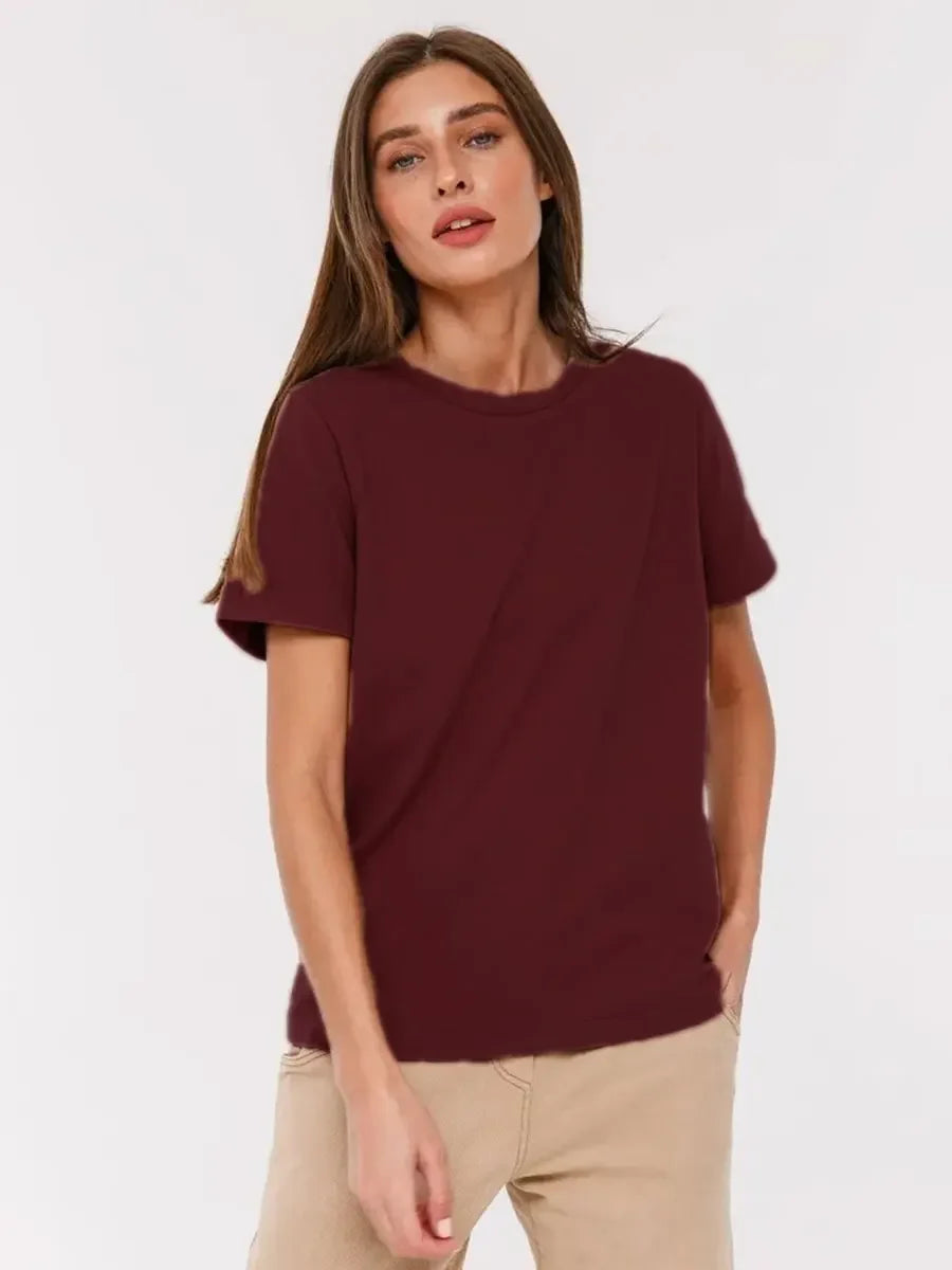 Cotton Womens T-Shirt - Summer Short Sleeve Loose Basic Top