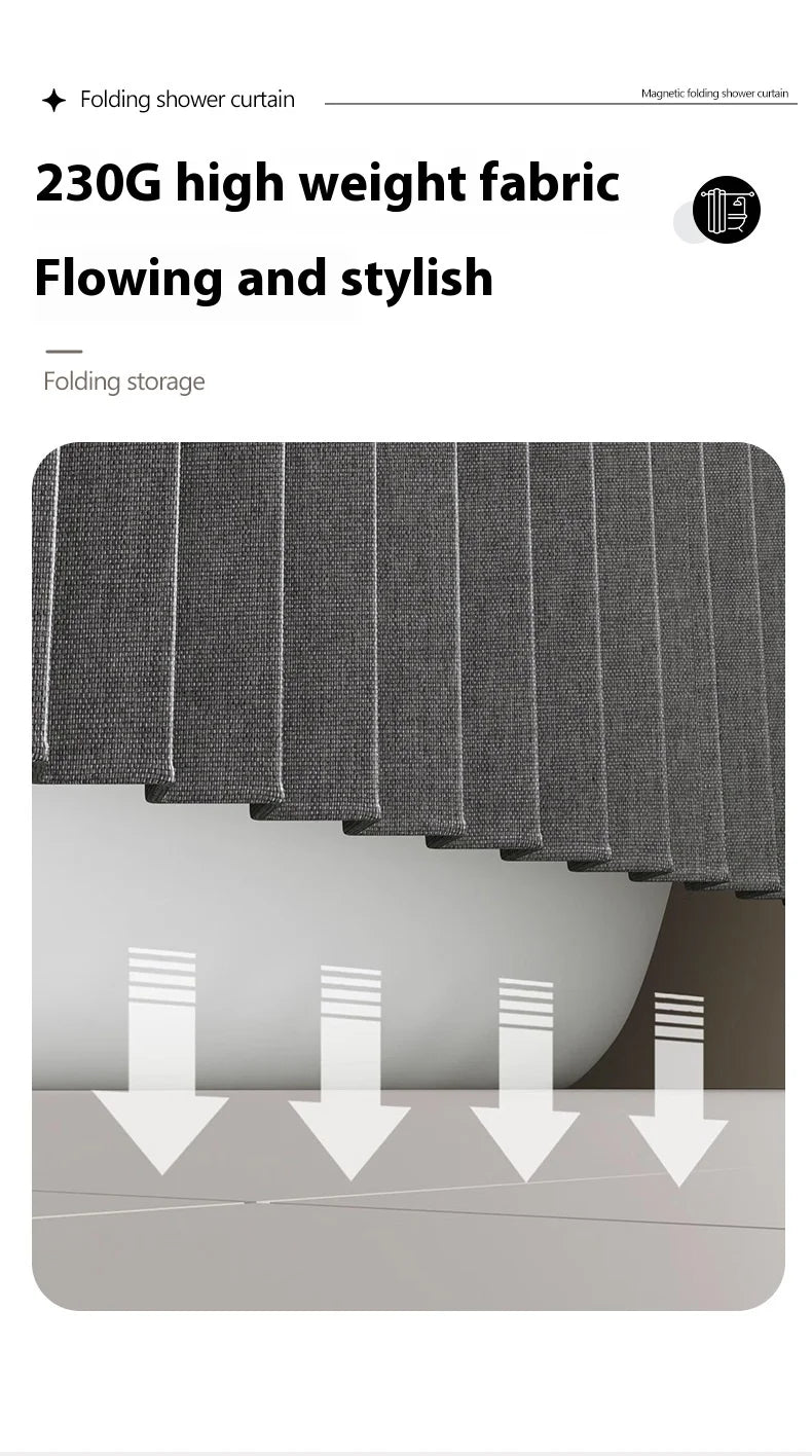 Folding Linen Shower Curtain - Waterproof with Magnets for Walk-in Showers - ZOOMNSTORE