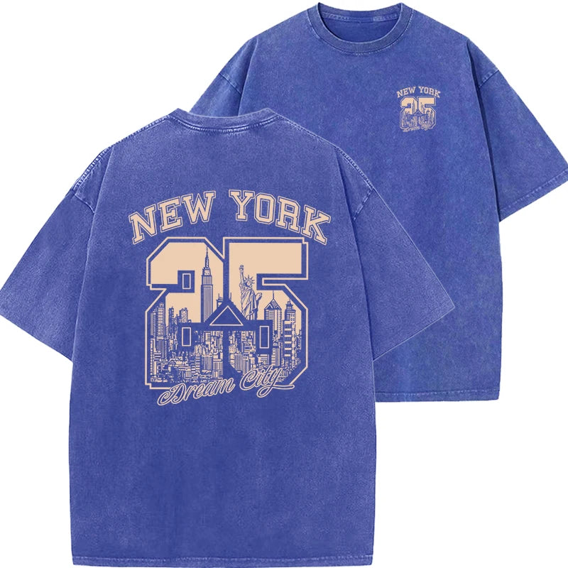 New York City Funny Print Woman T Shirts Summer Vintage Washed Cotton Breathable Tee Shirt Fashion Casual Home Tshirt
