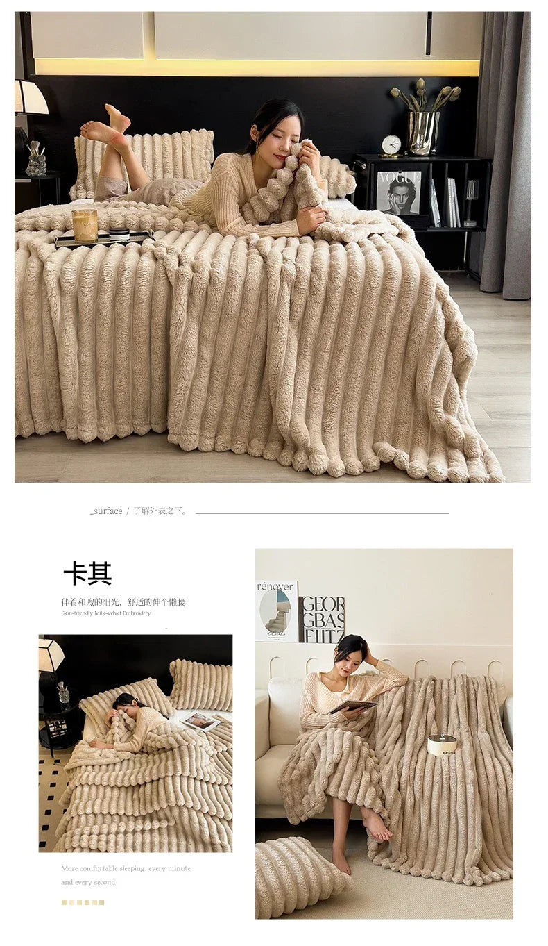 Artificial Rabbit Plush Blanket - Soft Coral Fleece Throw for Bed Sofa - ZOOMNSTORE