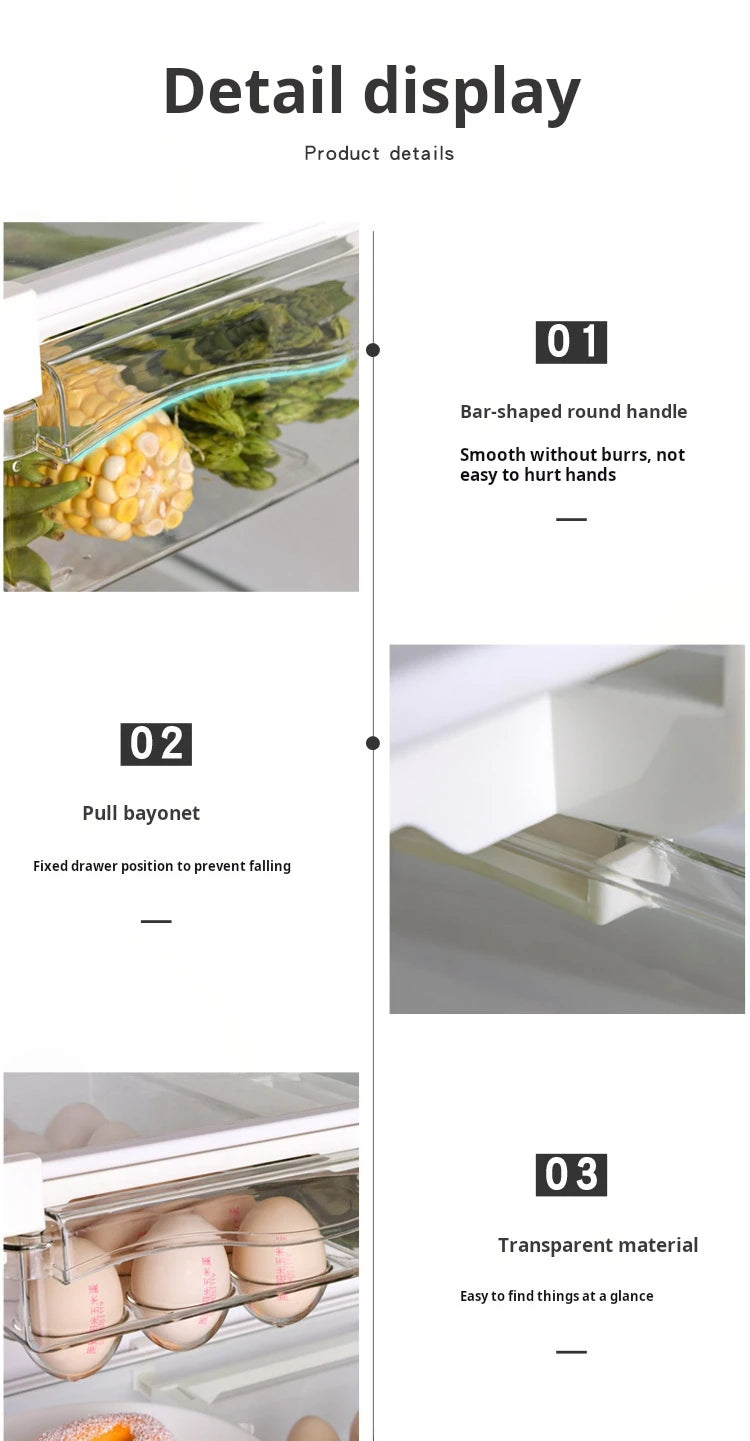 Refrigerator Egg Storage Box - Drawer Style Plastic Egg Holder and Fresh-Keeping Food Rack