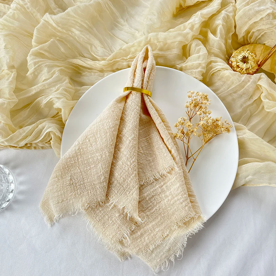 Reusable Cotton Wedding Napkins - 10pcs Green Trim Rustic Party Decor