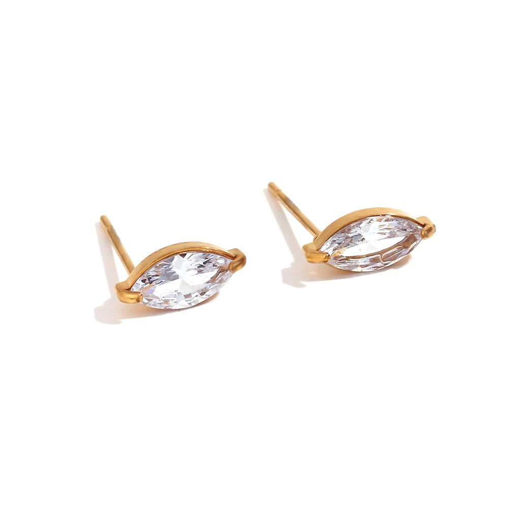 Mini Zircon Flower Crown Stud Earrings – 18K Gold-Plated Steel