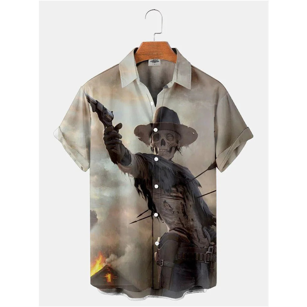 Retro Movie Character Shirt - Casual Summer Short Sleeve Hawaiian Top for Men - ZOOMNSTORE