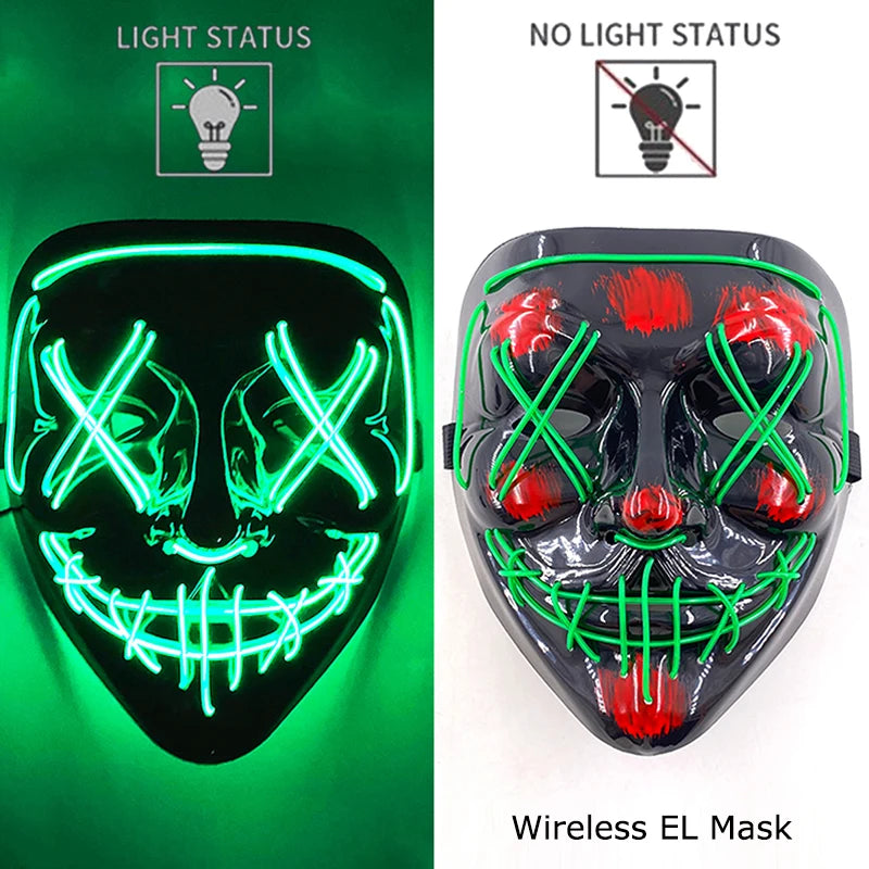 Wireless LED Halloween Purge Mask - Glowing Masquerade Horror Mask