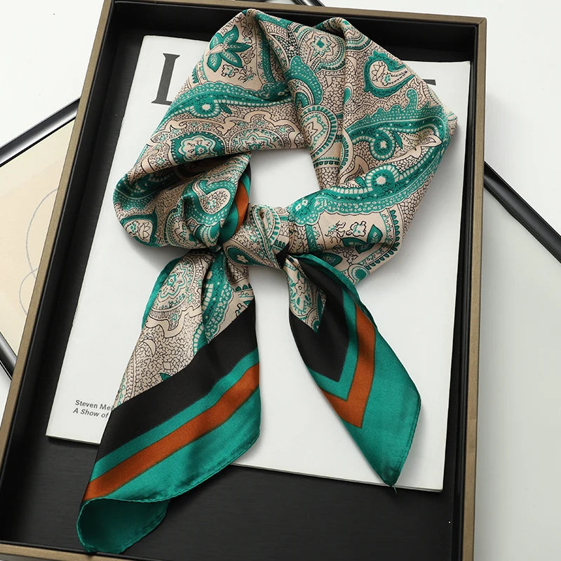 Luxury Silk Cat Print Scarf - Womens Neck Hair Tie Bandana Foulard 70cm