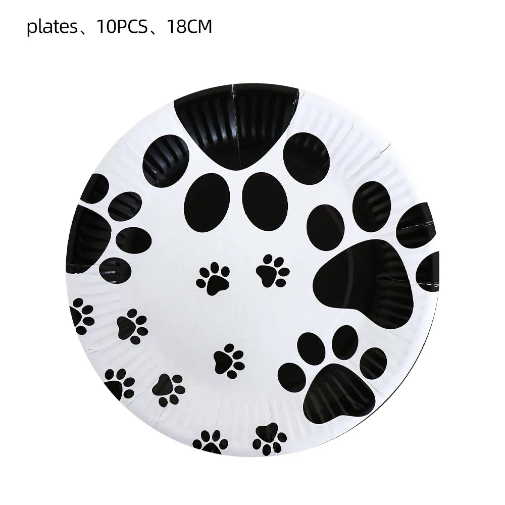 Pink Puppy Paw Birthday Party Supplies - Disposable Tableware Decorations