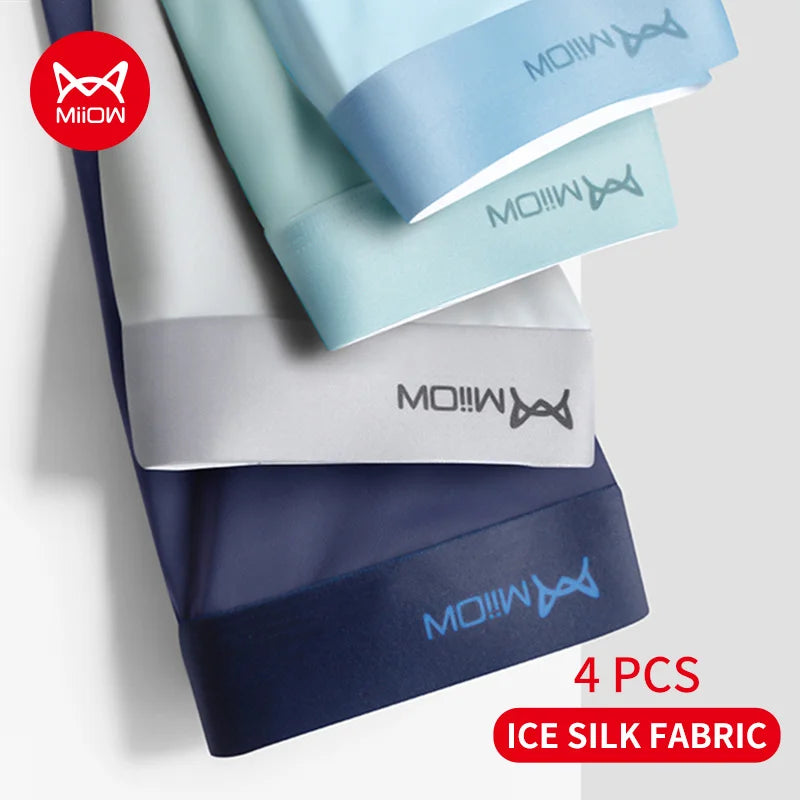 MiiOW 4Pcs Ice Silk Men Boxer Shorts Graphene Antibacterial Men Underwear Man Underpants Seamless Breathable Mens Panties L-5XL