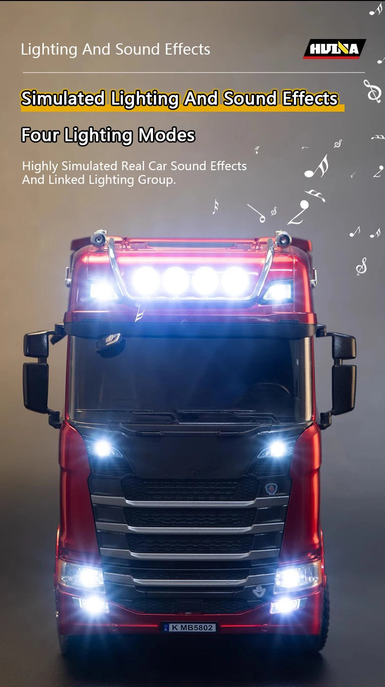 HUINA 1501 770S RC Tractor Truck - 118 Scale Alloy Engineering Vehicle with Lights and Sounds - ZOOMNSTORE