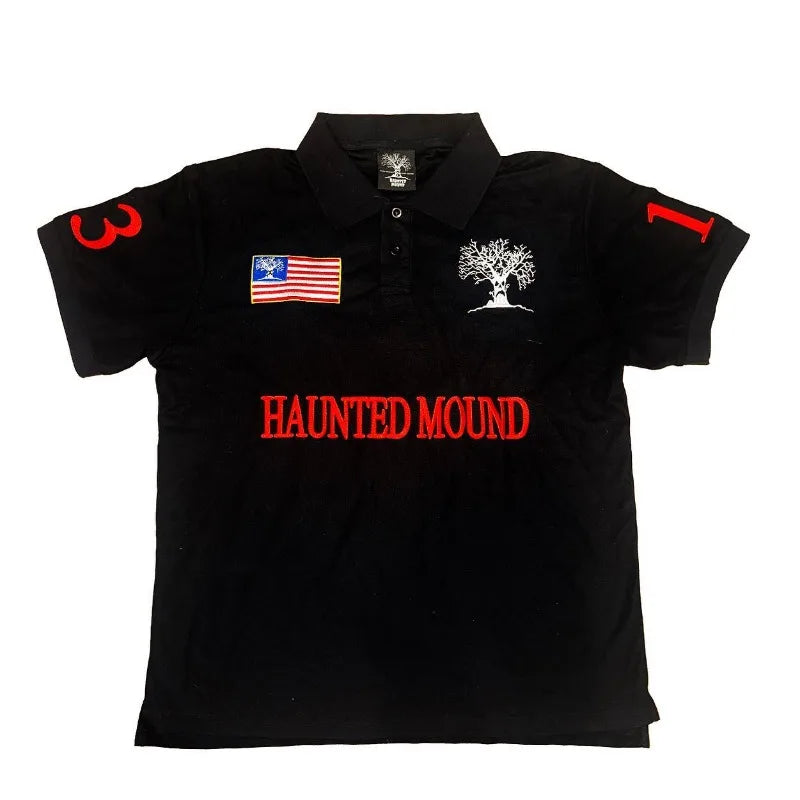 Y2K Haunted Polo Shirt - Halloween Devil Pumpkin Embroidery Gothic Streetwear - ZOOMNSTORE