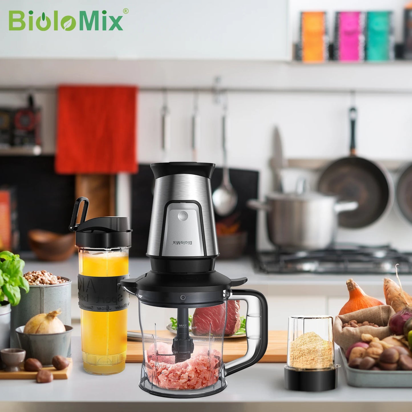 3-in-1 Food Processor - 700W Portable Juicer Blender Chopper