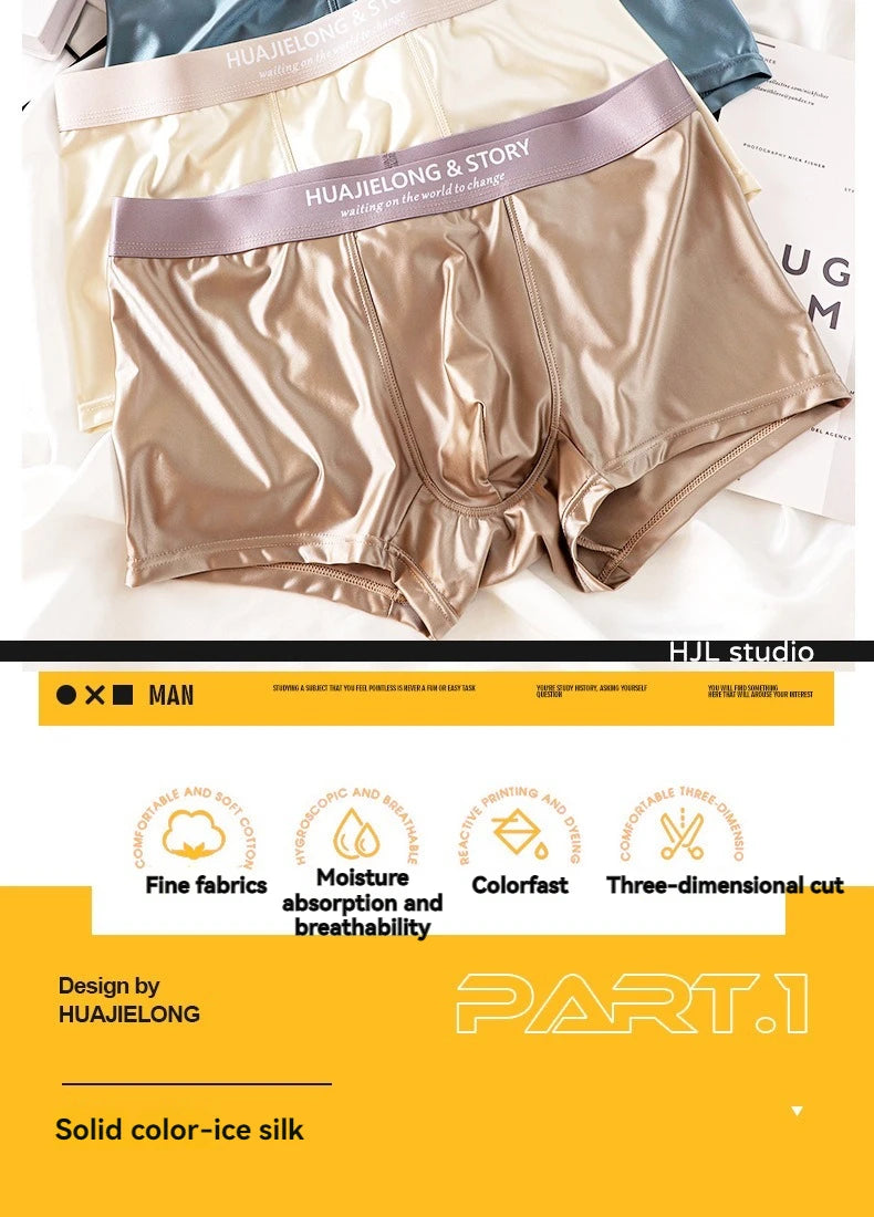 Luxury Ice Silk Boxers - Breathable Satin Mens Underwear 3PCS