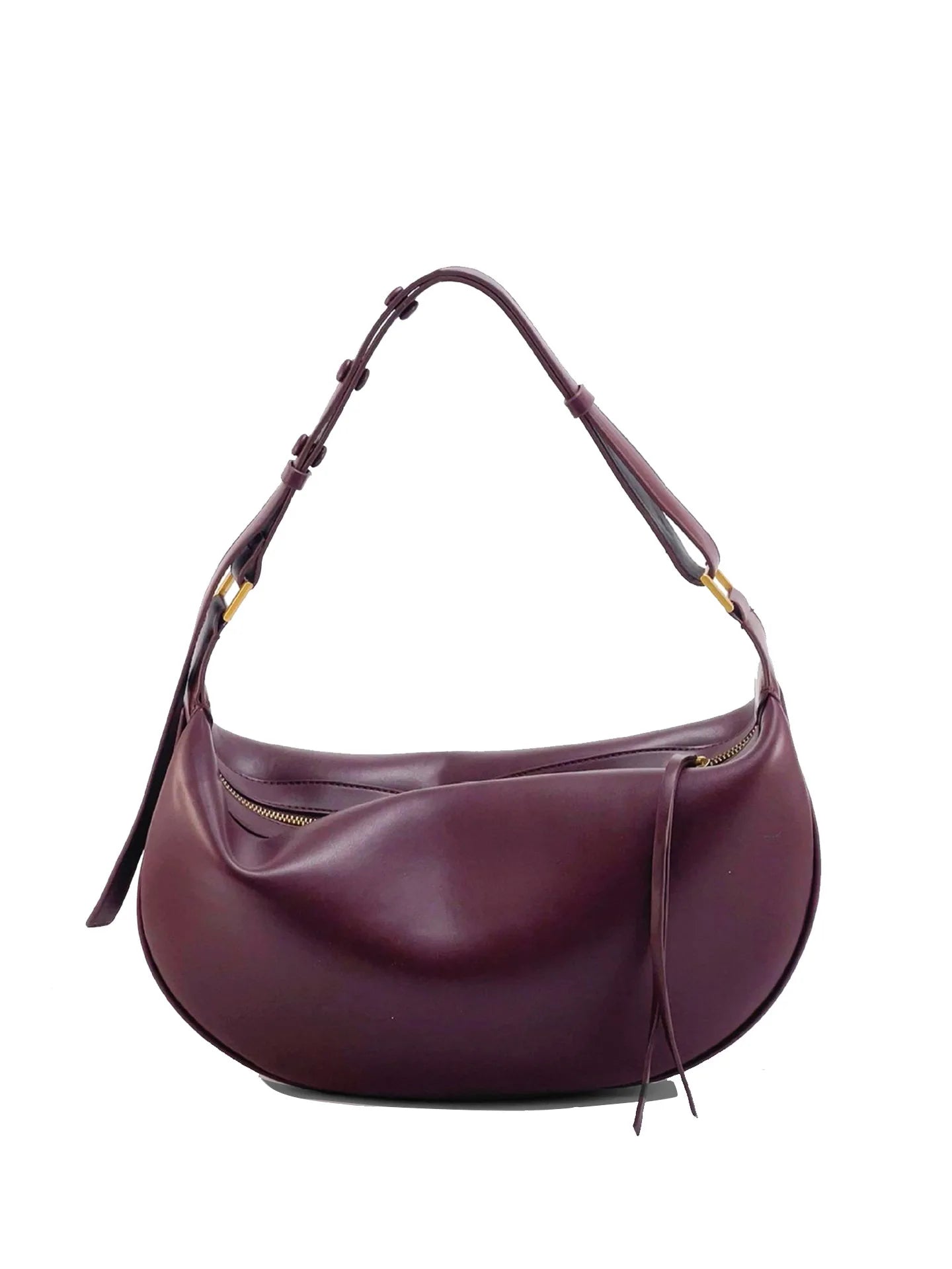 PU Leather Shoulder Bag - Dumpling Crescent Soft Hobo Bag for Women with Zipper Closure