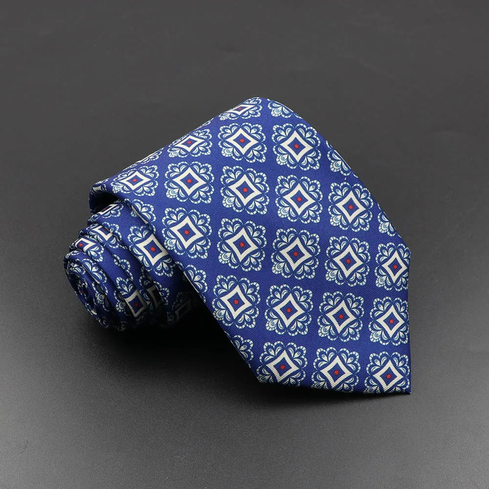 Mens Silk Tie - 75cm Soft Novelty Necktie in Blue Green Orange Floral Pattern