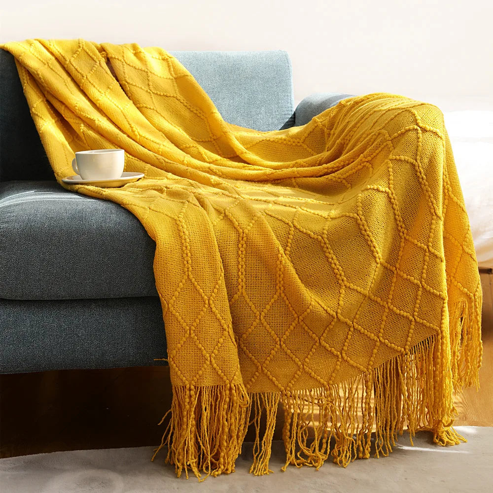 Green Oversized Knitted Throw Blanket - Soft Textured Decorative Couch Blanket