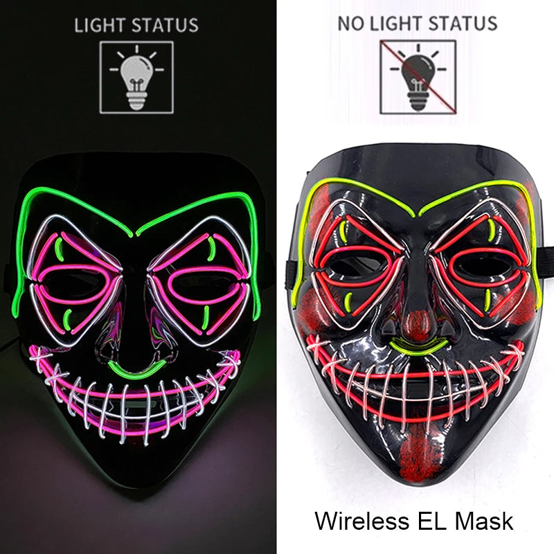 Wireless LED Halloween Purge Mask - Glowing Masquerade Horror Mask