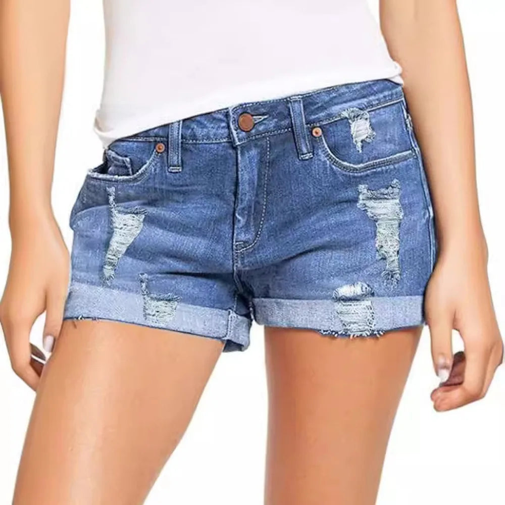Summer Students Denim Shorts Women 2025 Female Harajuku Cotton HOLE Jeans Ladies Elastic Pockets Harem Trousers Short Pants