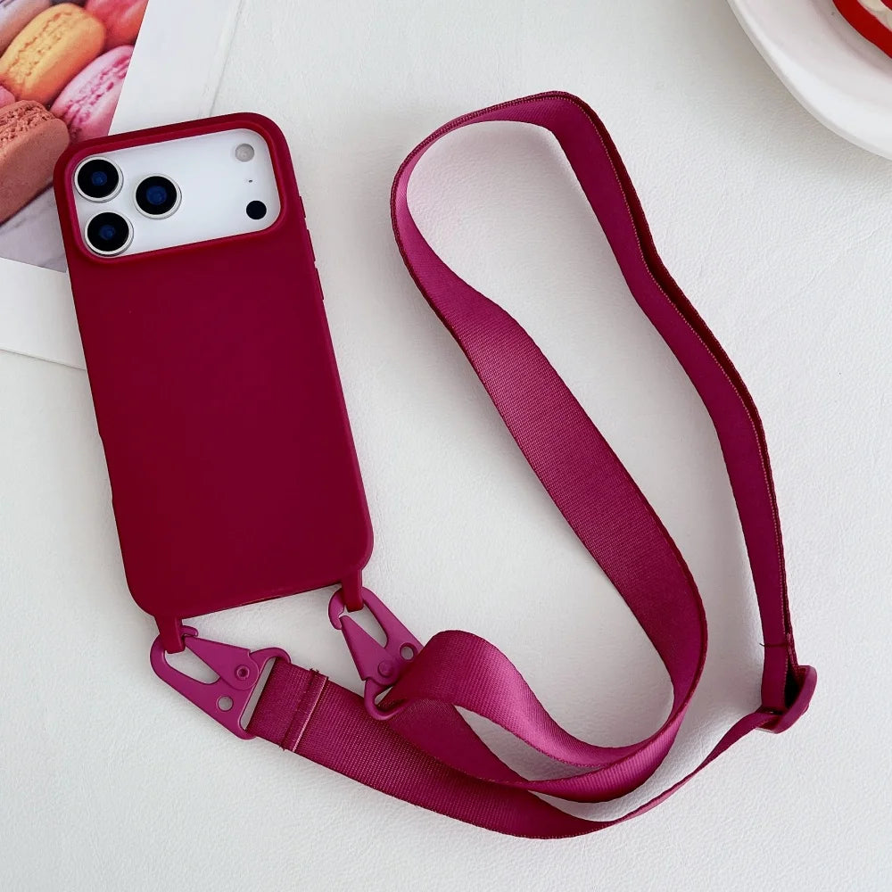 Crossbody Lanyard Case for iPhone 14-17 Pro Max - Shockproof Silicone Strap Cover