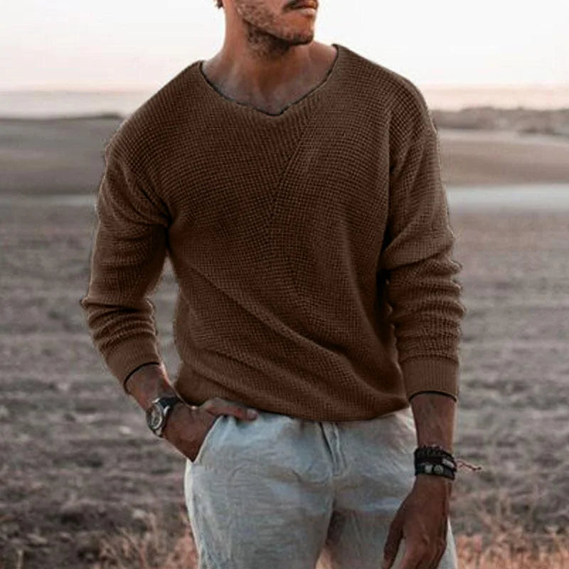 European and American Fashion Men's Knitted Sweater Casual Loose Sweater V-neck Long Sleeved Pullover Sweater Plus Size Jacket