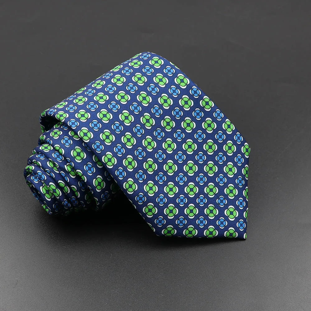 Mens Silk Tie - 75cm Soft Novelty Necktie in Blue Green Orange Floral Pattern