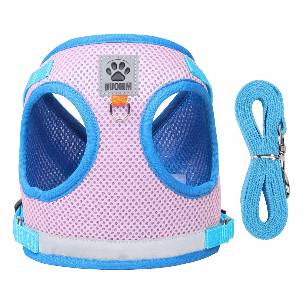 Two-tone Cat Small Dog Harness and Leash Set Breathable Mesh Reflective Escape Proof Puppy Kitten Walking Vest Style Pet Harness