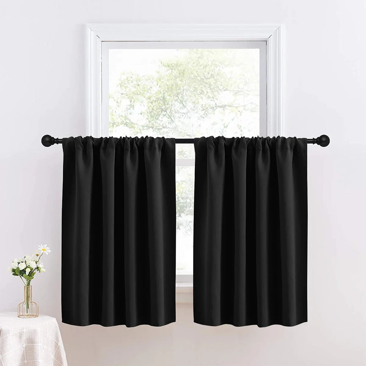Solid Short Blackout Curtain - Small Kitchen Bathroom Decor with UV Protection - ZOOMNSTORE