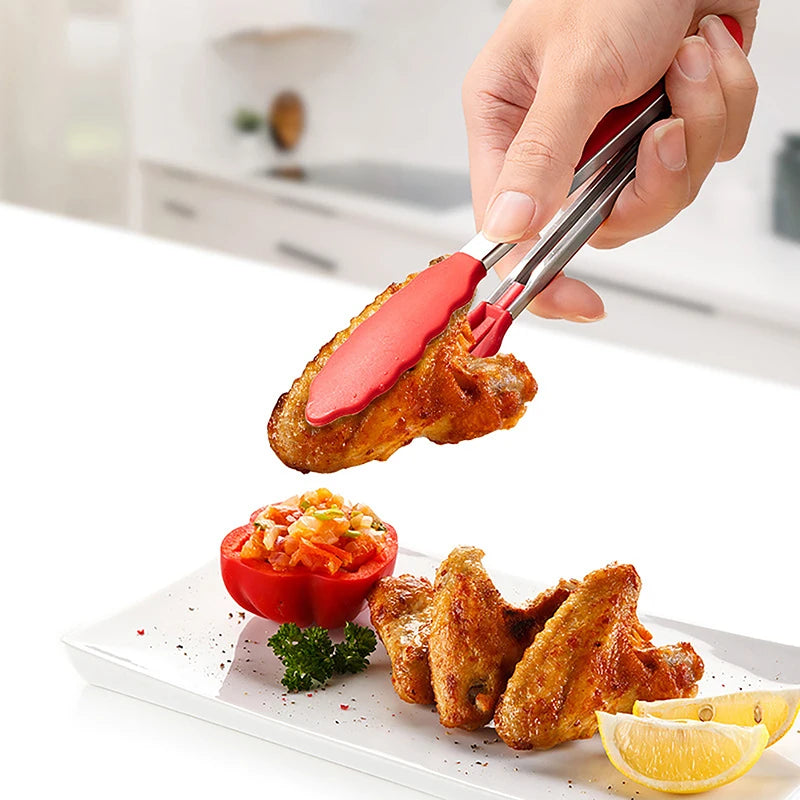 Silicone BBQ Grilling Tongs - Non-Stick Stainless Steel Kitchen Tools - ZOOMNSTORE