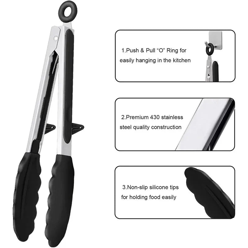 Silicone Kitchen Tongs - Non-Stick BBQ Salad Serving Utensils - ZOOMNSTORE