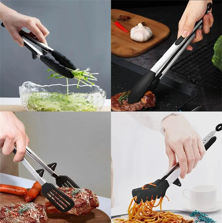 Silicone Kitchen Tongs - Non-Stick BBQ Salad Serving Utensils - ZOOMNSTORE