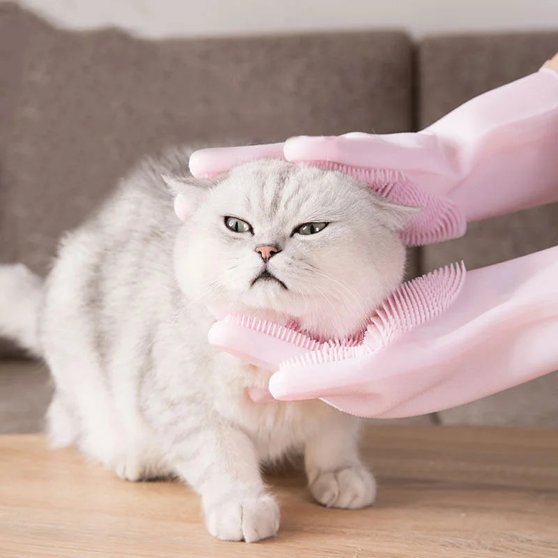Silicone Pet Bathing Gloves - Dog Cat Shampoo Brush - ZOOMNSTORE