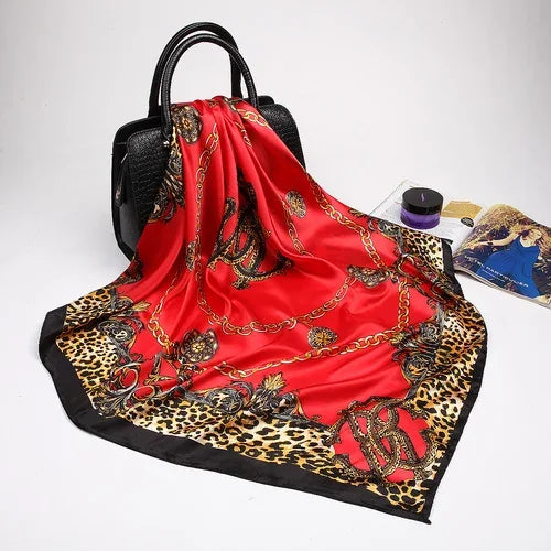 Silk Satin Hijab Scarf - Printed 90cm Square Wrap for Women - ZOOMNSTORE