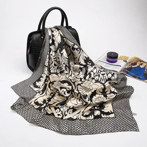 Silk Satin Hijab Scarf - Printed 90cm Square Wrap for Women - ZOOMNSTORE