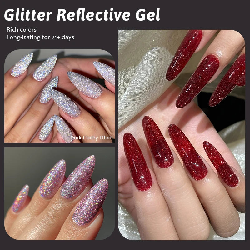 Silver Reflective Nail Gel Polish - 15ml Shining Glitter Soak Off UV Gel for Nail Art - ZOOMNSTORE
