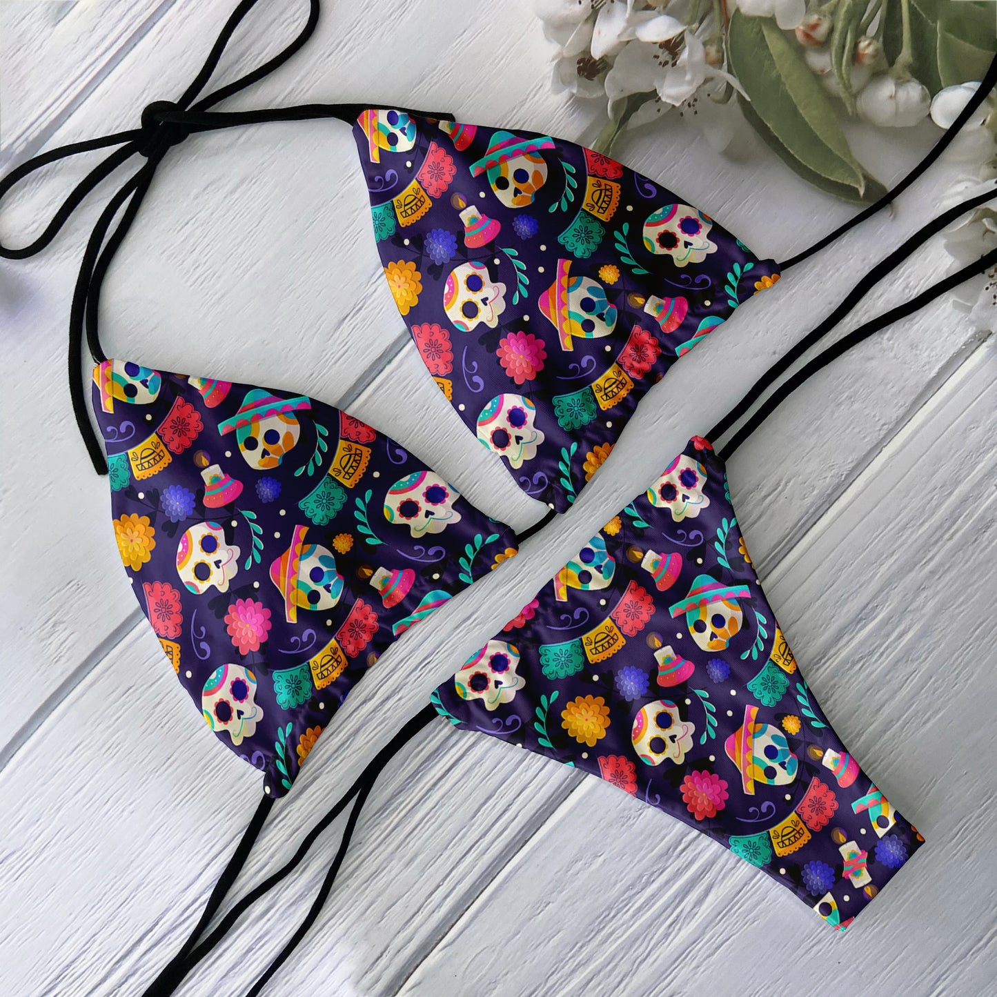 Skull Print Bikini Set - Backless Low Waist Swimsuit for Beach Halloween Cosplay - ZOOMNSTORE