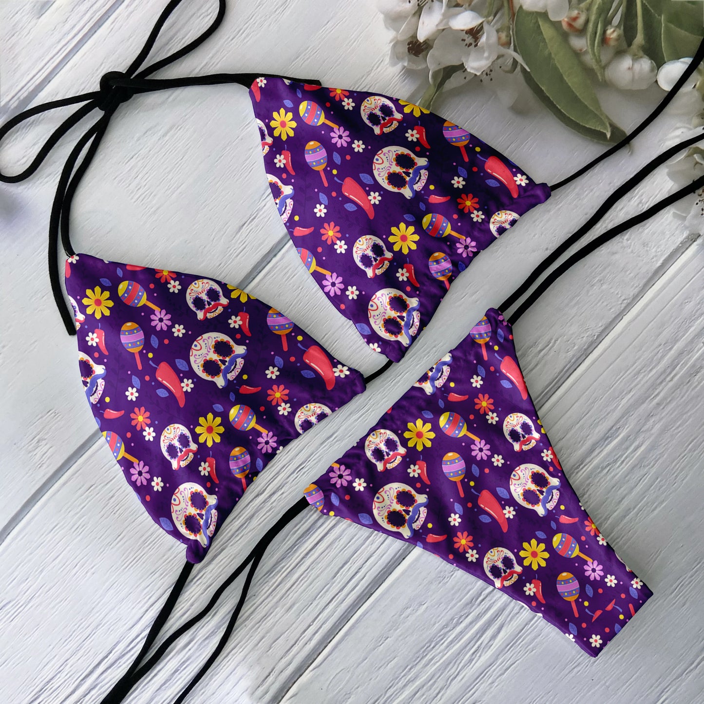 Skull Print Bikini Set - Backless Low Waist Swimsuit for Beach Halloween Cosplay - ZOOMNSTORE