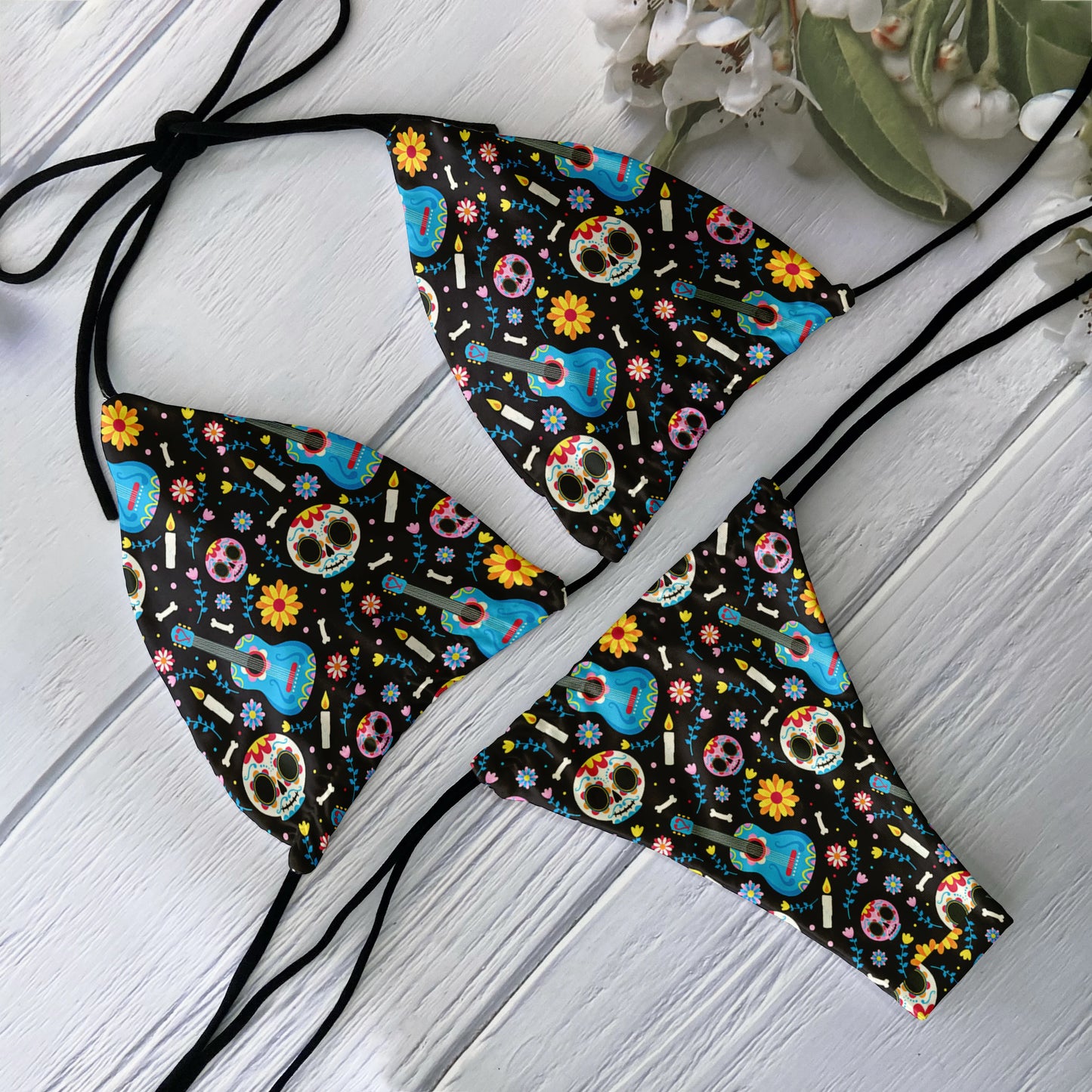 Skull Print Bikini Set - Backless Low Waist Swimsuit for Beach Halloween Cosplay - ZOOMNSTORE