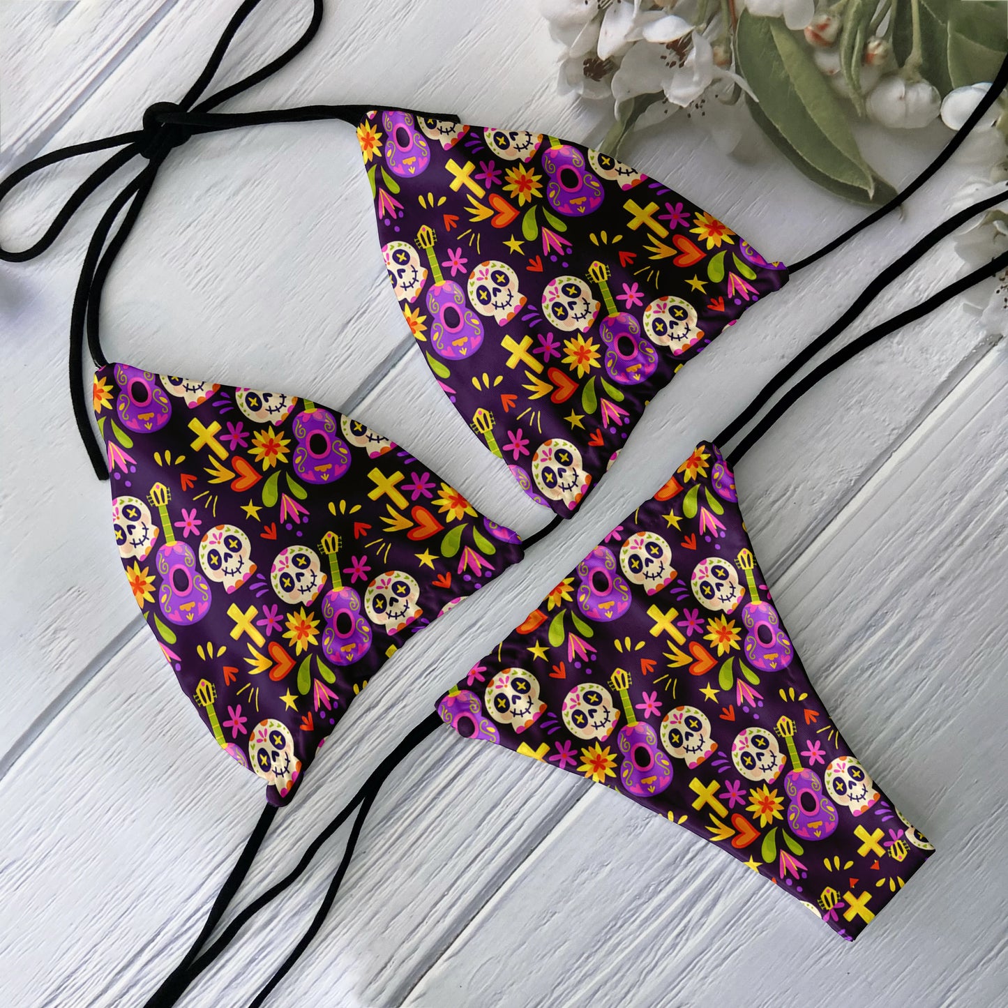 Skull Print Bikini Set - Backless Low Waist Swimsuit for Beach Halloween Cosplay - ZOOMNSTORE