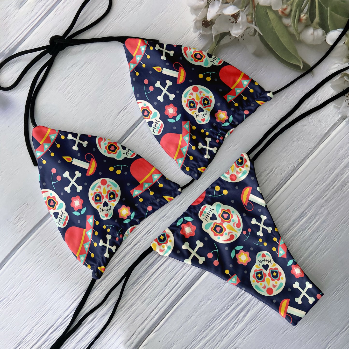 Skull Print Bikini Set - Backless Low Waist Swimsuit for Beach Halloween Cosplay - ZOOMNSTORE