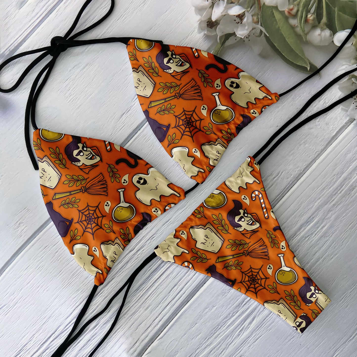 Skull Print Bikini Set - Backless Low Waist Swimsuit for Beach Halloween Cosplay - ZOOMNSTORE