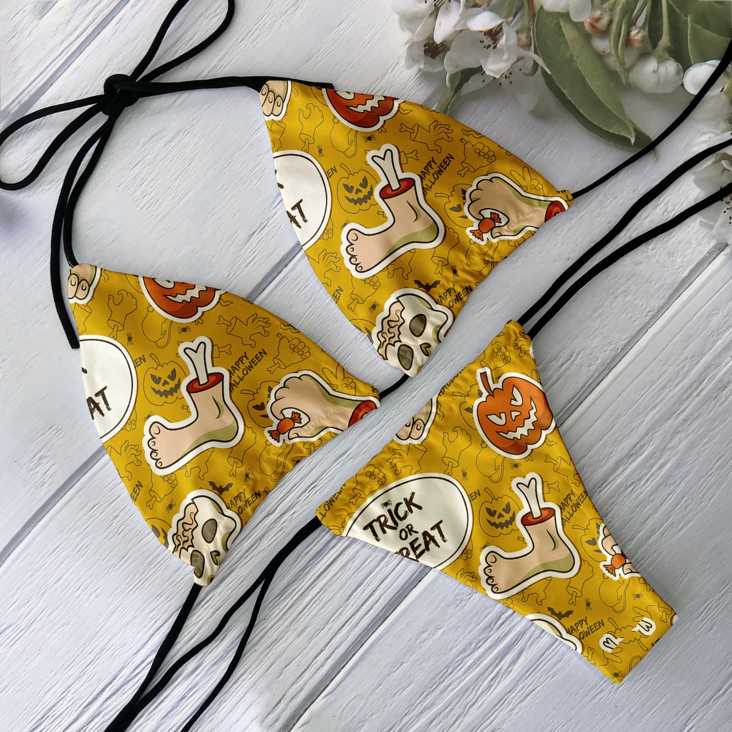 Skull Print Bikini Set - Backless Low Waist Swimsuit for Beach Halloween Cosplay - ZOOMNSTORE