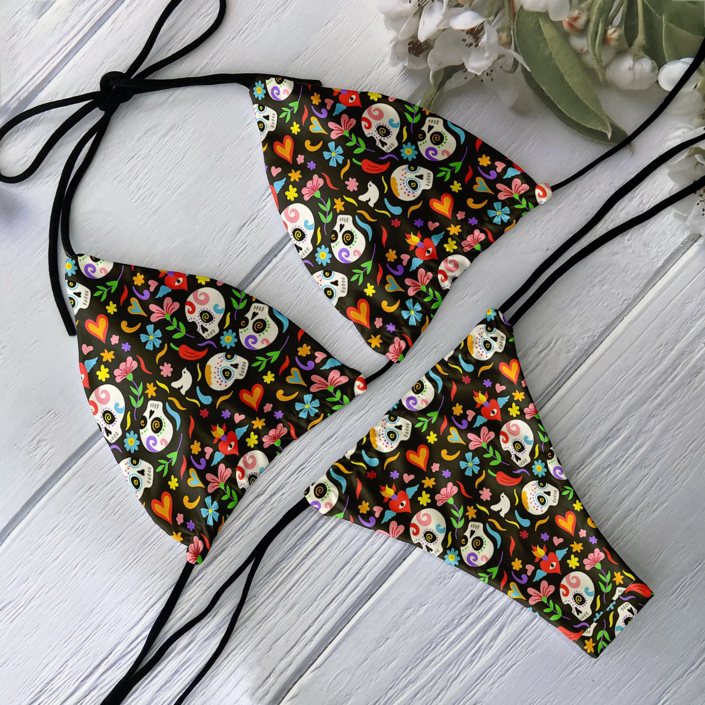Skull Print Bikini Set - Backless Low Waist Swimsuit for Beach Halloween Cosplay - ZOOMNSTORE