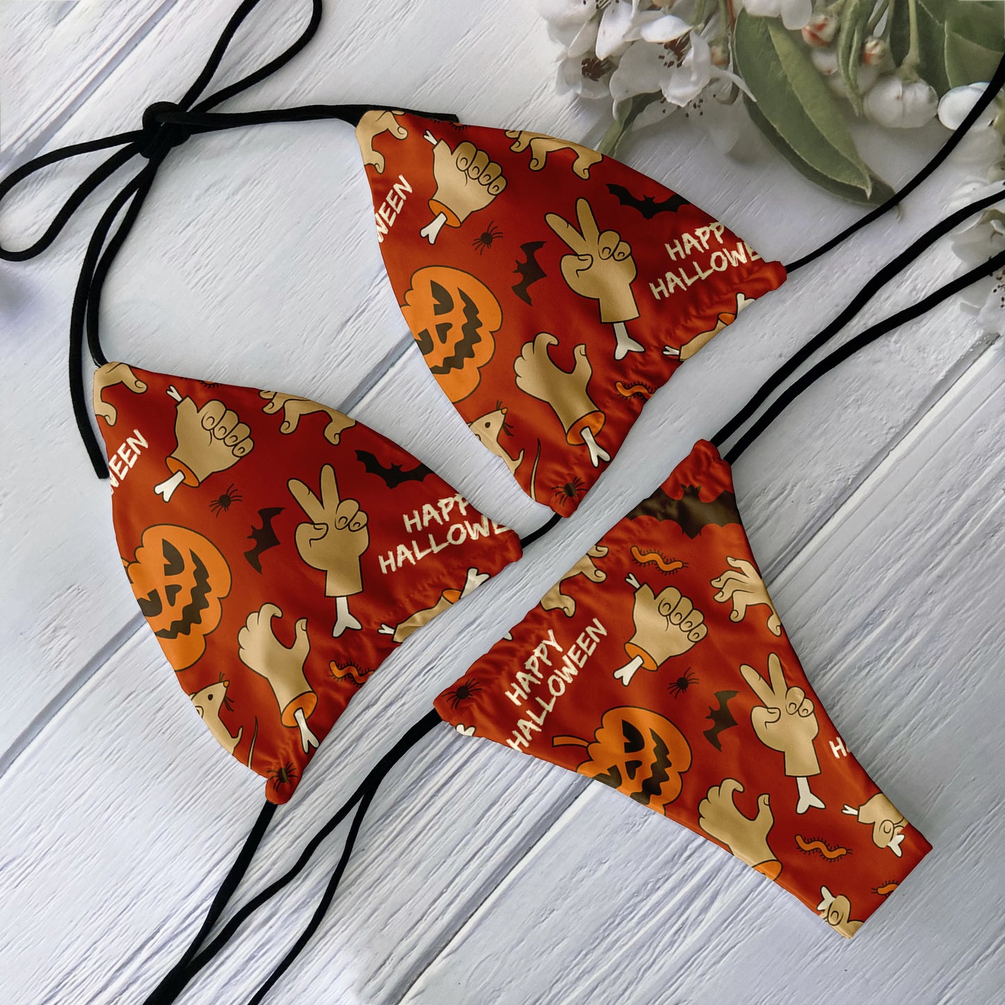 Skull Print Bikini Set - Backless Low Waist Swimsuit for Beach Halloween Cosplay - ZOOMNSTORE